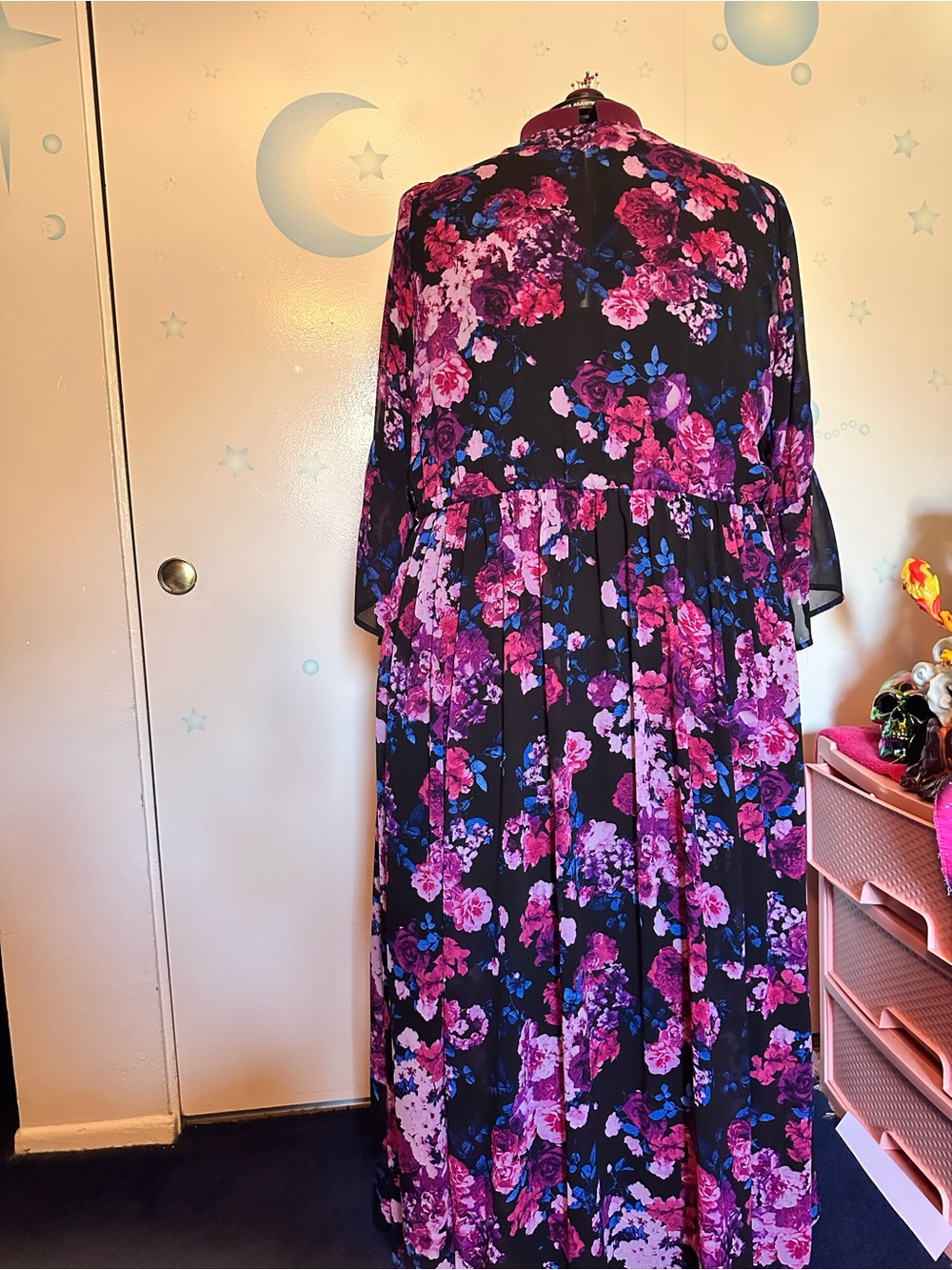 torrid Black Floral Maxi Dress with Pink & Purple Blooms - Picture 6 of 7